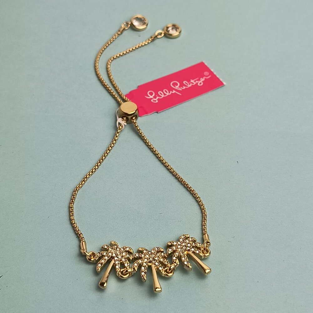 Lilly Pulitzer Sparkling Pave Palm Tree Adjustable Chain Bracelet Slide Tropical